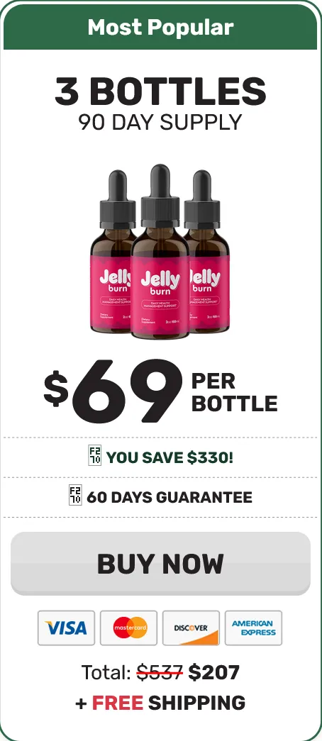 Jelly Burn3-bottle basic pack price discount with 60-day money-back guarantee.